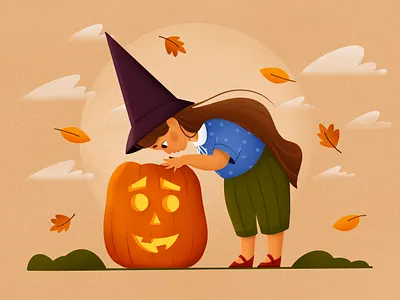 Where is a Halloween? 2d art autumn character design child children children book illustration color cute flat girl halloween illustration 2d mobile october personage procreate pumpkin texture wander witch