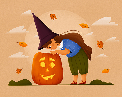 Where is a Halloween? 2d art autumn character design child children children book illustration color cute flat girl halloween illustration 2d mobile october personage procreate pumpkin texture wander witch