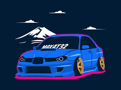 Subaru stance car drift illustration jdm stance subaru