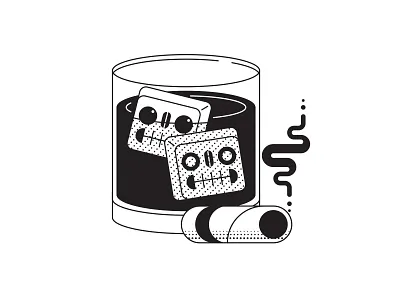 On The Rocks blackandwhite cigar death design drink ice illustration illustrator skulls whiskey