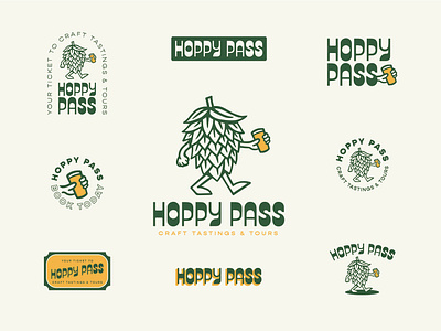 Hoppy Pass Brand Identity beer beer art brand identity design branding branding design character craft beer craftbeer design hop hoppy illustration logo logo design typography