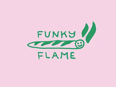 Funky Flame baguette bakery branding bread cigarette eat fire flame food funky grocery illustration lettering logotype smoke typography weed weed logo