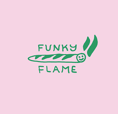 Funky Flame baguette bakery branding bread cigarette eat fire flame food funky grocery illustration lettering logotype smoke typography weed weed logo