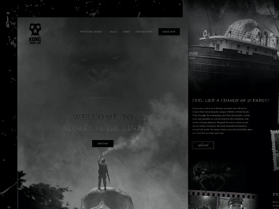 Kong Cruise - Mocktober 2020 black white blackandwhite boat cruise cruise ship design gorilla halloween king king kong kong mocktober mocktober2020 scary ship spooky ui ux vintage website