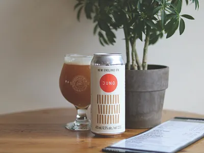 Juno Beer Label for Copper Bottom Brewing (PEI, Canada) abstract beer label craft craft beer craft beer label craft brewery design geometric illustration juno sun typography