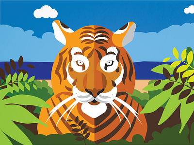 The Beach Tiger - Poster adobe illustration adobe photoshop animalposter colours graphicdesign illustration