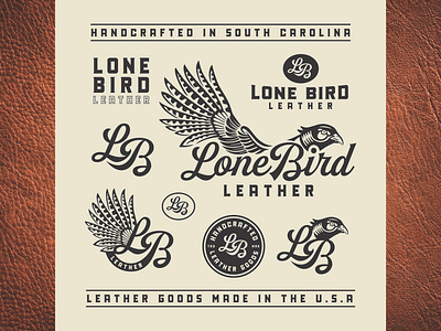 Lone Bird Leather Brand Identity (South Carolina, USA) badge badge design bird bird illustration brand identity design branding branding design design illustration leather logo logo design pheasant typography