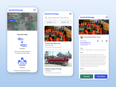 Social Exchange - Donation and Volunteer Platform donation interaction mobile design mobile ui search results sketch ui uiux uxdesign volunteer web design