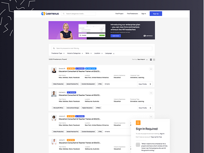 Learnexus.com - Search your freelancer banner developer elearning employer figma freelacner freelancers interface job landing page search search engine search results social ui ui design ui designs uiux ux web