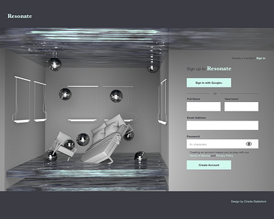 Resonate Log in page design concept branding c4d concept creative disco discoballs resonate signin ui uidesign water xd