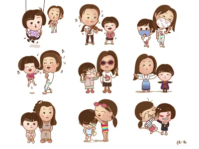 2 girls Covid -19 life cartoon comic covid 19 cute design girl stay at home vector