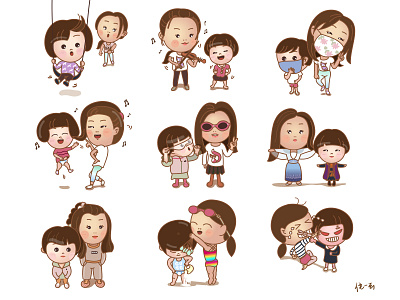 2 girls Covid -19 life cartoon comic covid 19 cute design girl stay at home vector