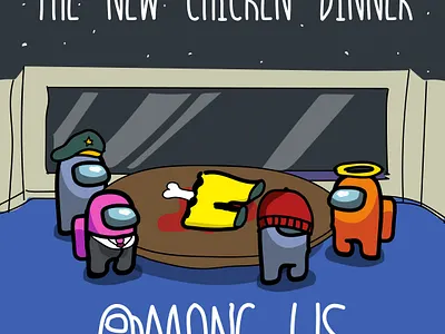 Among us among us chicken dinner hand drawn illustration pubg