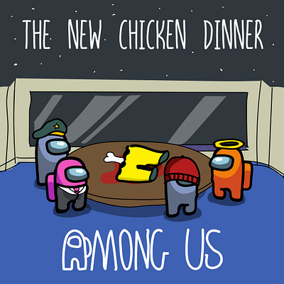 Among us among us chicken dinner hand drawn illustration pubg