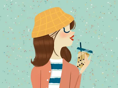 Boba tea anyone? autumn boba tea brunette buckethat cute girlie illustration pastel posh sweaterweather