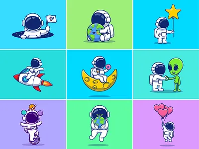 astronauts!! 🚀👨🏻🚀👽🪐 alien astronaut character coffee cosmonaut earth food icon illustration logo love mascot moon planet rocket science space spaceman star universe