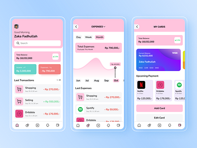 Money Management App app card card design cards ui dribbble expenses home income mobile money money app money management netflix pink spotify ui user interface