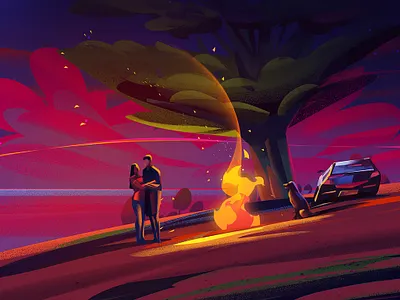 Illustrations 7 behance fire graphic design graphicdesign illustration people photoshop road twilight