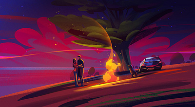 Illustrations 7 behance fire graphic design graphicdesign illustration people photoshop road twilight