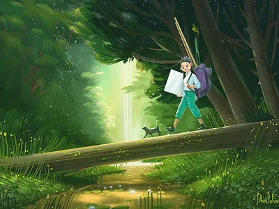 Illustrations 5 behance forest girl graphicdesign green house illustration waterfall