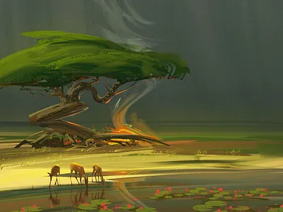 Illustrations 8 behance deers graphicdesign green hill illustration photoshop road