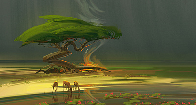 Illustrations 8 behance deers graphicdesign green hill illustration photoshop road