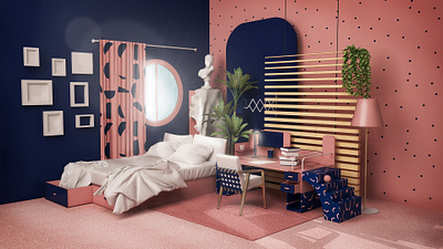 Memphis Room 3d 3d art adobe architecture art artdirection cinema4d color design illustration maxon memphis photo room vray