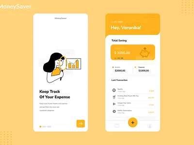 MoneySaver App app design illustration money app money management money transfer ui uiux vector yellow