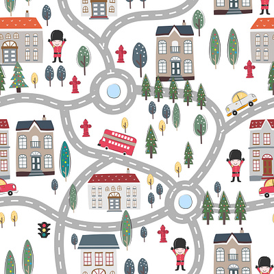 Old London pattern with vintage style baby child christmas citymap cute fabric hand drawn kids london london bus pattern print seamless