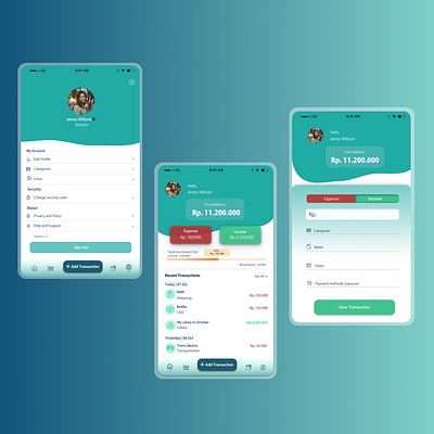 Aplikasi Mobile notes income & expense application apps bright budget mobile money ui uiux