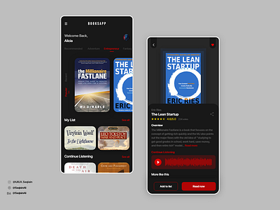 Booksapp Dark UI Design adobe xd dark ui figma ios ui ui design ui designer uiux user interface user interface design ux