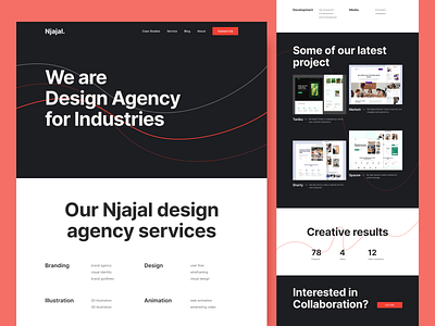 Njajal - Bold Typography Landing Page agency agency website bold bold fonts bold typography clean dark theme dark ui dark website landing page landingpage ui ui design uiux web design website