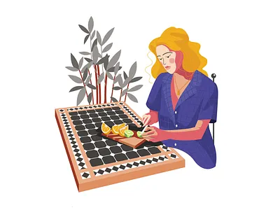 Girl cut the lime and oranges adobe illustrator character cooking fruits girl girl character illustration illustrator lime orange vector art vector illustration vectorart woman illustration