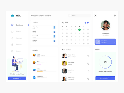 Neil - Cloud service Dashboard adobe adobe illustrator adobe xd analytics chart cloud dashboard design figma illustraion motion popular professional profile service typogaphy ui ux web website