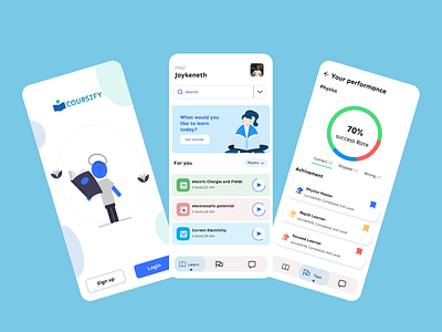 COURSIFY- Online Learning App blue class edtech elearning elearning courses illustraion logo minimalist mobile mobile app mobile ui online course school app smooth student study app