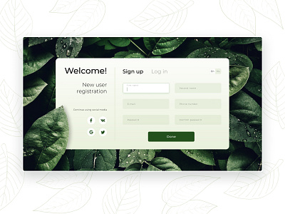 New user registration screen app design leaves login new user registration sign in ui ux web website welcome