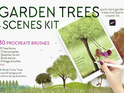 Garden Trees + Scenes Procreate Kit blog brush clipart design digital art floral flowers garden graphic graphics logo logo icon logos procreate procreate kit scene scenes tree tree brush trees