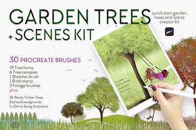 Garden Trees + Scenes Procreate Kit blog brush clipart design digital art floral flowers garden graphic graphics logo logo icon logos procreate procreate kit scene scenes tree tree brush trees