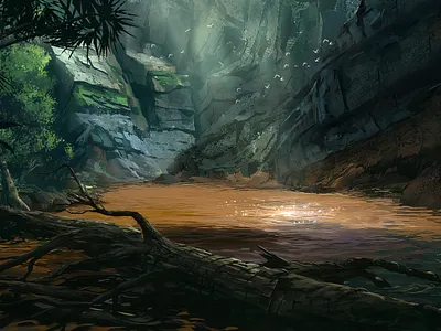 Muddy Lake jungle lake mountain murky orange