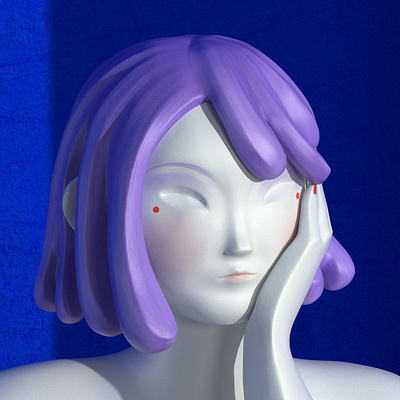 Contemplative 3d 3d artist 3d character 3d sculpting c4d cgi character character design cinema4d design digital art girl illustration maxon purple hair redshift render sculpting substance painter zbrush