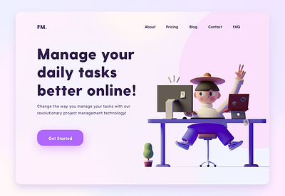 Landing Page Design 3d 3d animation 3d art 3d design 3d icon 3d ilustration clean ui homepage design illustraion landing page minimalist typography ui ui concept ui design web app web design