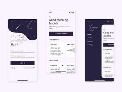 Dream journal 🌝 diary dream journal dreams illustration journal sleep ui ui design user inteface