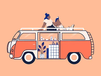 🚌 Travelling in a Van backpack blog branding character fresco illustration orange procreate storytelling travel van van life volkswagen wip woman