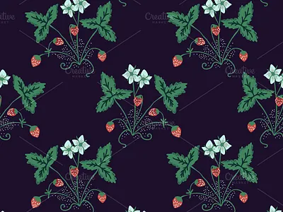 Seamless strawberry berry decorative design floral flower nature pattern red seamless simple strawberry surface design texture wild