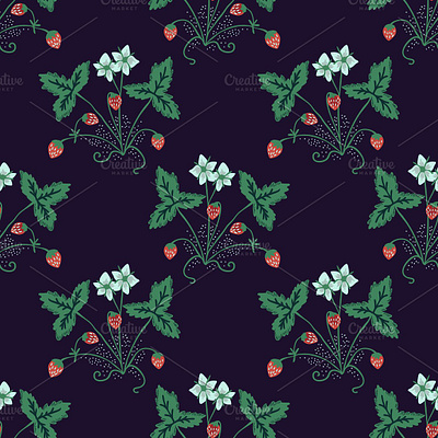 Seamless strawberry berry decorative design floral flower nature pattern red seamless simple strawberry surface design texture wild