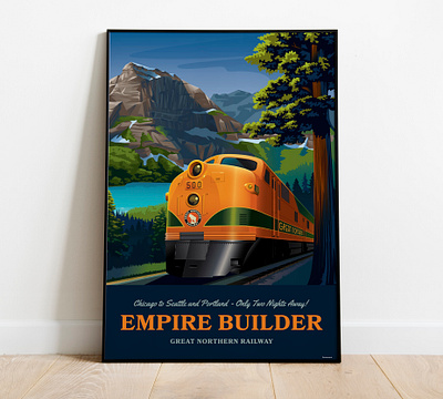 Empire Builder Train Illustration empire builder great northern railway illustration pacific northwest rail railway tourism train trainstation transportation travel vector vintage inspired