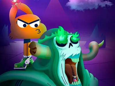 Darwin vs Lich adobe illustrator adventure time cartoon network darwin digitalart fanart gumball hora de aventura illustration kawaii
