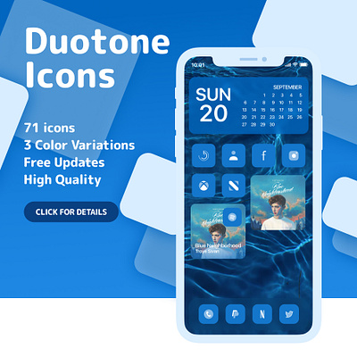 Duotone Icons for iOS14 - Blue creativemarket design homescreen iconset ios ios14 ios14homescreen ui ux vector