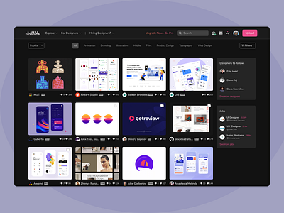 Dribbble Dark Mode dark mode design desktop dribbble figma ui ui design uiux web webdesign website concept