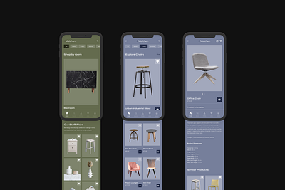 Matchen Furniture Brand - Product Screens app brand brand identity concept digital ecommerce ecommerce app figma furniture furniture design furniture store interaction design ios app design minimalism screen shopping app uidesign ux design